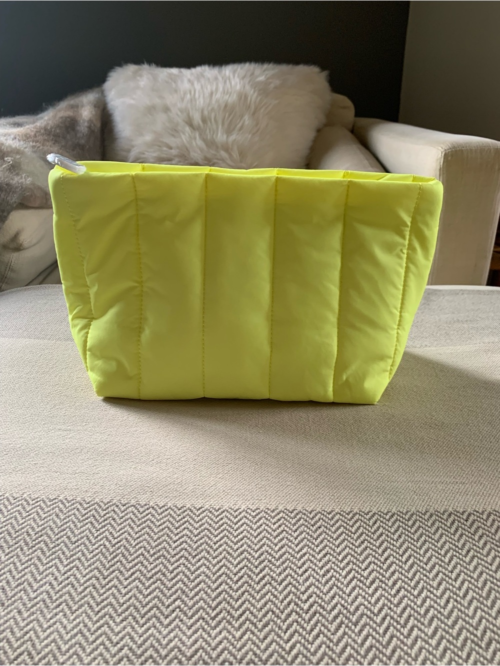 Drunk Elephant Neon  Yellow Puffer Quilted Pouch Cosmetic Bag